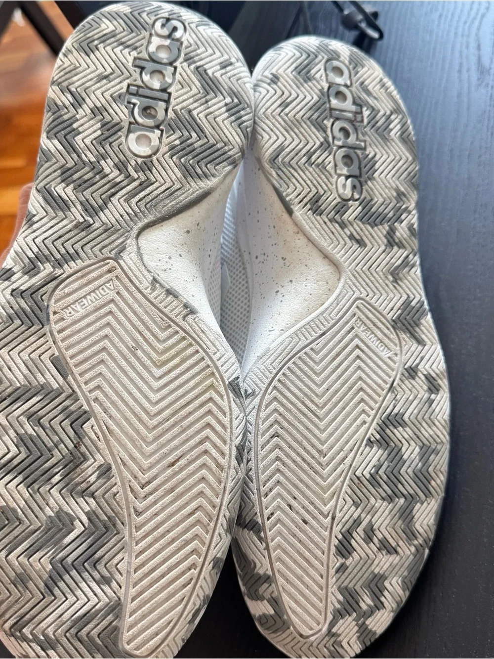 adidas Men’s White Athletic Training Sneakers with Gray Marbled Sole